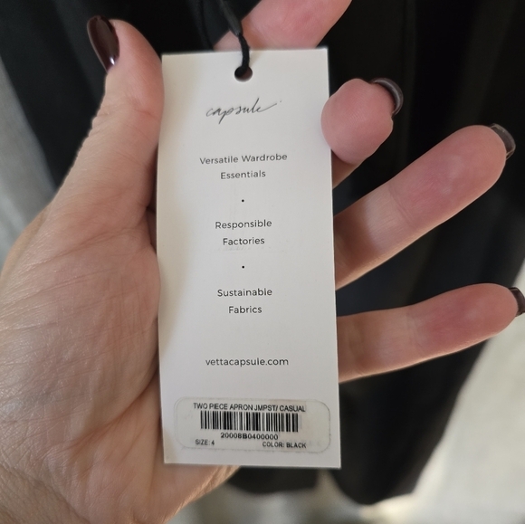 Vetta 2 Piece Apron Tie Back Jumpsuit in Black size 4 100% Linen - Picture 10 of 11